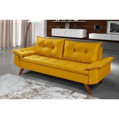 Sofa Bariloche 3 Lugares Retro Em Suede Essencial Estofados, Amarelo