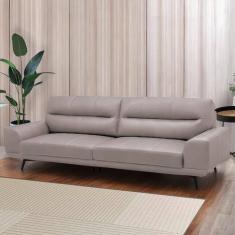 Sofá Decorativo Ashton 3 Lugares Sala De Estar 216cm Pés Em Aço Couro Avelã G88 - Gran Belo
