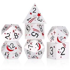 Metal DND Dice Set 7 PCS Role Playing Dice Star&Moon Metallic Polyhedral D&D Dice with Gift Metal Box for Dungeons and Dragon Tabletop Game(White with Red)