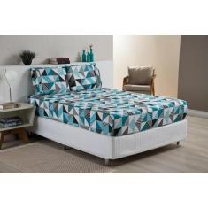 Lençol Com Fronhas Ponto Palito Queen Cama Box 3 Peças Geo - Beatriz E
