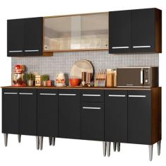 Cozinha Completa Madesa Emilly Wind com Balcão e Armário Aéreo - Rustic/Preto