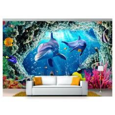 Papel De Parede Animais Golfinho Corais 3D Anm266 - Você Decora