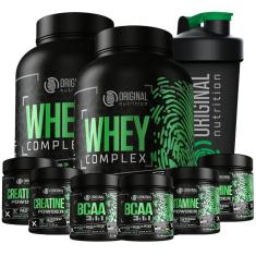 Kit 2X Whey Complex + 2X Bcaa + 2X Glutamin + 2X Crea + Shaker-Unissex