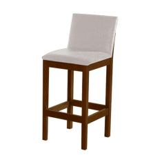 Banqueta Alta Pérola com Encosto Estofado Linho Bege Madeira Maciça Imbuia