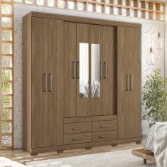 Guarda-roupa Casal 8 Portas 4 Gavetas com Pés e Espelhos Nápoles Jatoba