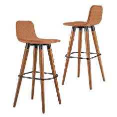 KIT 2 BANQUETAS ALTAS LINEA LINHO TERRACOTA AÇO PRETO BASE CARVALHO LUXO