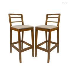 Kit 2 Banquetas para Bancada Alta em Madeira Grécia Amêndoa Linho Bege CCS