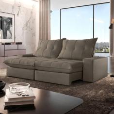 Sofá Retrátil e Reclinável com Catraca Blindada 210cm Porto Jolie/Cinza