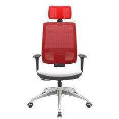 Cadeira Office Brizza Tela Vermelha Com Encosto Assento Vinil Branco R
