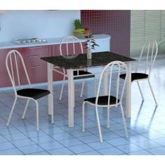 Conjunto de Mesa Genova com 4 Cadeiras Alicante Branco e Preto Liso - 