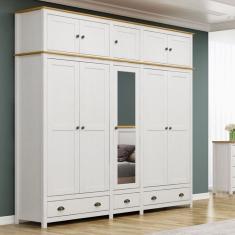 Guarda-roupa Bipartido 10 Portas 3 Gavetas Topázio Branco /Freijó