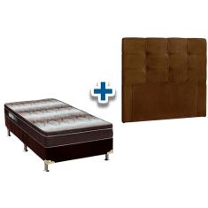 Cama Box Solteiro crc + Colchão Ortopédico Light Ortobom + Cabeceira Clean Suede Marrom Chocolate