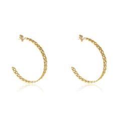 Brinco Argola Média Trabalhada Com Vazado Folheado Em Ouro 18k - Flora