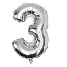 Balão Número 3 Metalizado Prata 40 Cm Make+