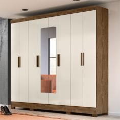 Guarda Roupa 8 Portas Ward Castanho Wood Baunilha C/ Espelho