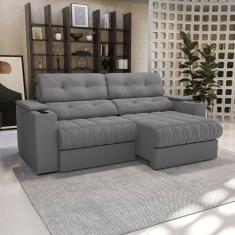 Sofá 260cm Com Porta Copos Retrátil E Reclinável Premier Deluxe Titanio