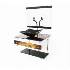 Gabinete de Vidro para Banheiro 60cm It Inox com Cuba Quadrada