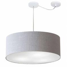 Lustre Pendente Cilíndrico Com Desvio Md-4266 Cúpula Em Tecido 60x21cm Rustico Cinza - Bivolt