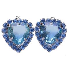 Brinco De Coração Com Pedra E Cristais Azul Folheado A Metalico