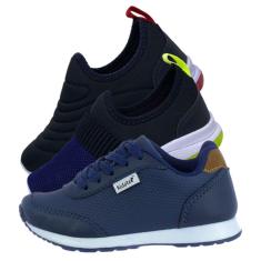 Kit 3 Pares de Tenis Infantil Calce Facil Bordado e Jogging Marinho-Masculino