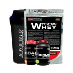 Kit Whey Protein 500g + BCAA 100g + Thermo Start 120g + Coqueteleira -