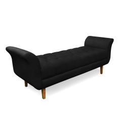 Recamier Olinda Suede Preto 160 Cm Pés Chanfrado Castanhos - D`rossi