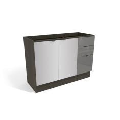 Balcão para Pia 120cm 2 Portas 3 Gavetas Kappesberg Onix/Steel