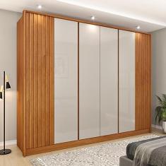 Guarda Roupa Casal Ripado 6 Portas 6 Gavetas Espresso Móveis Cinamomo/off White