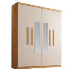 Guarda-Roupa Solteiro com Espelho Malibu 100% MDF 4 Portas 2 Gavetas Imbuia e Off White