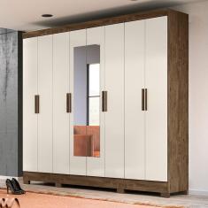 Guarda Roupa De Casal Com Espelho 8 Portas 236cm Castanho Baunilha Diplomata Moval