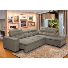Sofá Canto Retrátil 5 Lugares Reclinável Chaise E 2,80 x 2,20 m Sttilo Bege - MegaSul