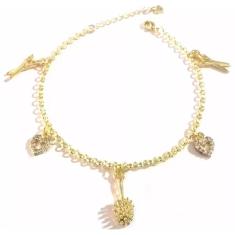 Pulseira Cabeleireira Escova Tesoura Coração Folheado 18k