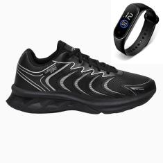 Tênis Masculino Esporte Cadarço Academia Caminhada Conforto Dia a Dia + Relógio-Masculino