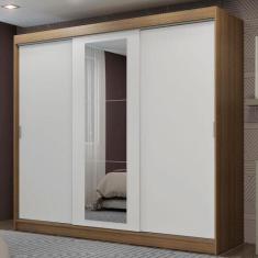 Guarda-Roupa Casal Madesa Kansas 3 Portas de Correr com Espelho 3 Gave