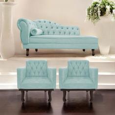 Kit Diva Recamier Diana 185cm Lado Direito e 02 Poltronas Classic Sued