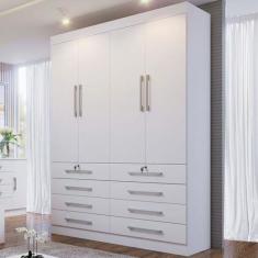Roupeiro mônaco com 4 pts e 8 gavetas - Ddoro, branco