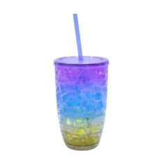 Copo Com Canudo Gel Colorido Congelante 500ml - Taimes