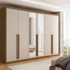 Guarda-Roupa Casal Córdoba  6 Portas 6 Gavetas 100% Mdf com Espelho Natural/Marrom Claro - Panorama Móveis
