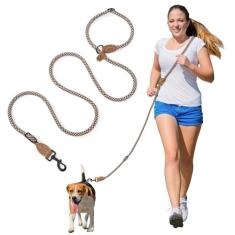 Mile High Life Coleira para cães com mãos livres, correia de cintura transversal com conexão de couro legítimo, guia deslizante ajustável multifuncional para passear com cães e correr (marrom, 2,8 m)