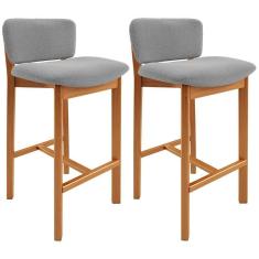 Kit 02 Banquetas Alta Para Cozinha Sala De Jantar Bar Dara L02 Bouclê Cinza - Lyam Decor