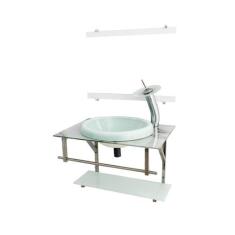 Gabinete De Vidro Para Banheiro 60Cm Inox - Mármore Branco - Cubas E G