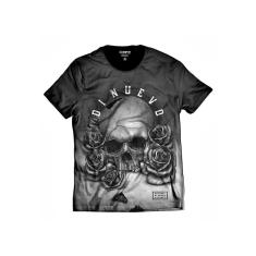 Camiseta Caveira com Rosas Black and White Rapper-Masculino