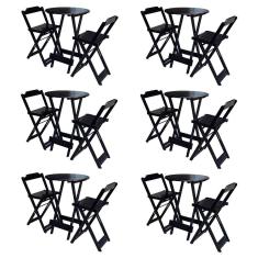 Kit 6 Jogos De Mesa Bistrô De Madeira Com 2 Cadeiras Dobravel Preto - Preto