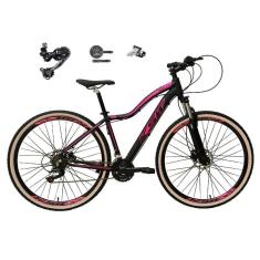 Bicicleta 29 Feminina KSW MWZA Câmbio Shimano Deore 27v K7 Freio Hidráulico 3x9 Trava Pneus Bege-Feminino