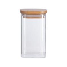Pote de Mantimentos Quadrado Flat 250ml Tampa Bambu - Oikos, Natural