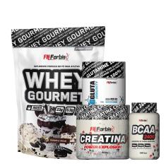 Kit Whey Gourmet Refil + Creatina 300g + Glutamina 150g + BCAA 100 cáps - FN Forbis-Unissex