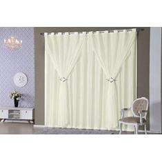 Cortina Voil Xadrez Pérola 2,80x2,30 Forro Microfibra Fivelas