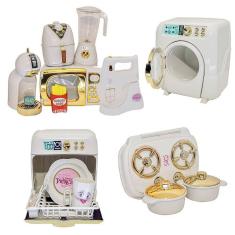 Brinquedo Princesa Cozinha Eletro Fogão Roupa Louça 17Pç