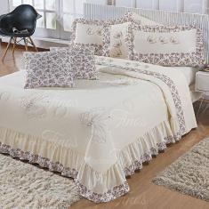 Kit Cobre Leito Bordado Naturalle King 07 Peças Micropercal  - Palha -