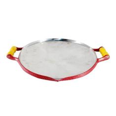 Chapa Disco Arado Alumínio Fundido Craqueada Alça Madeira Vermelha - D